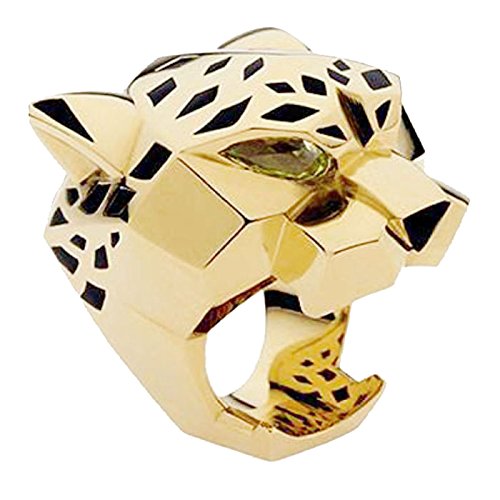 EVER FAITH Gold-Tone Leopard Man Woman Cocktail Ring Green Zircon Eyes